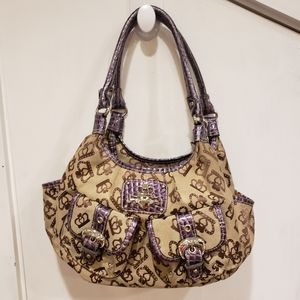 Kathy Van Zeeland Canvas/purple hobo shoulder bagb
